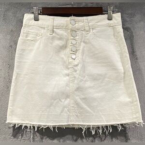 PAIGE Aideen Denim Skirt, White, Raw Curved Fray Hem, Women’s Size 26